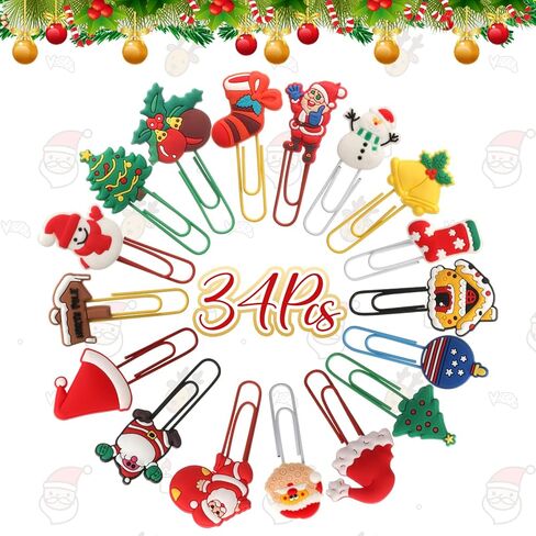 Jeyiour 34 جهاز كمبيوتر شخصي عيد الميلاد الورقية سانتا ثلج نمط الإشارات المرجعية مكتب لطيف ورقة مقاطع الجدة عيد الميلاد كتاب علامة الصورة ملف وثيقة المشابك للأطفال مدرسة طالب عيد الميلاد هدية in Kuwait