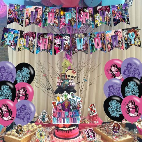 مستلزمات الحفلات ذات الطابع الخاص، بما في ذلك 𝓜𝓸𝓷𝓼𝓽𝓮𝓻 𝓗𝓲𝓰𝓱 لافتة عيد ميلاد، نحاسية للكيك، بالون، قطعة علوية للكب كيك مناسبة لعيد ميلاد الوحش الحزب، حزب الإحسان الخ in Kuwait