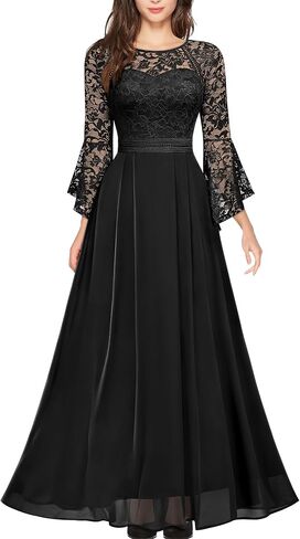 MISSMAY Women's Formal Lace Chiffon Bell Sleeve Wedding Party Long Dress in Saudi Arabia