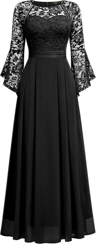 MISSMAY Women's Formal Lace Chiffon Bell Sleeve Wedding Party Long Dress in Saudi Arabia