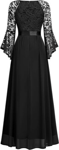 MISSMAY Women's Formal Lace Chiffon Bell Sleeve Wedding Party Long Dress in Saudi Arabia