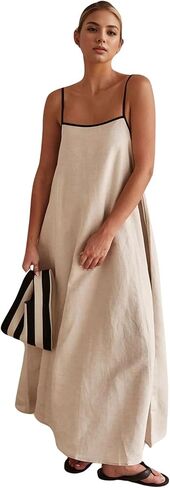 CHARTOU Women Summer Spaghetti Straps Linen Sleeveless Maxi Long Flowy Dress in Saudi Arabia