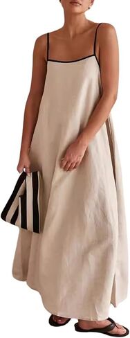 CHARTOU Women Summer Spaghetti Straps Linen Sleeveless Maxi Long Flowy Dress in Saudi Arabia