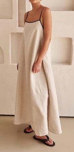 CHARTOU Women Summer Spaghetti Straps Linen Sleeveless Maxi Long Flowy Dress in Saudi Arabia