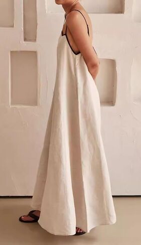 CHARTOU Women Summer Spaghetti Straps Linen Sleeveless Maxi Long Flowy Dress in Saudi Arabia