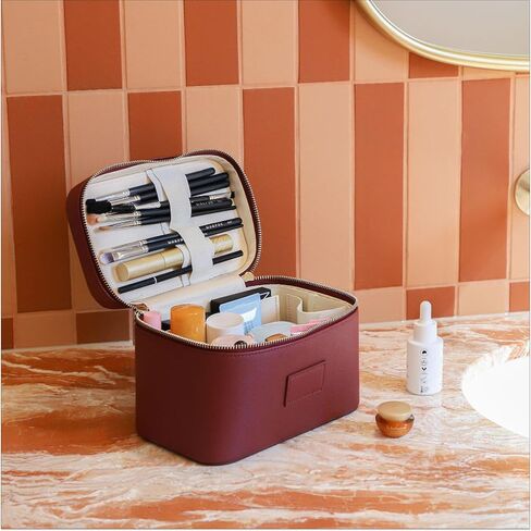 ETOILE - Mini Vanity Case Burgundy - Stylish Travel Makeup Bag Organizer With Removable Dividers in Saudi Arabia