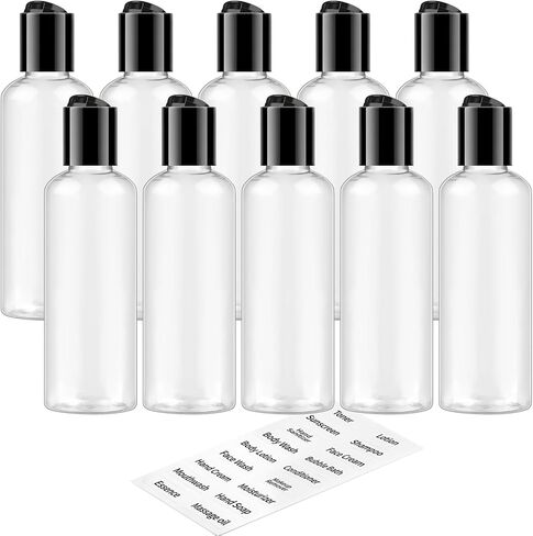 TUZAZO 10 Pack 3.4 oz Clear Travel Bottles for Toiletries TSA Approved Leakproof Travel Size Containers Empty Small Plastic Shampoo Lotion Bottles with Labels in Saudi Arabia