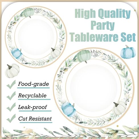 200 Pcs Fall Paper Plates and Napkins White Pumpkin Plates Thanksgiving Disposable Plates Napkins Pumpkin Tableware Set for Fall Thanksgiving Party Supplies, 50 Guests in Saudi Arabia