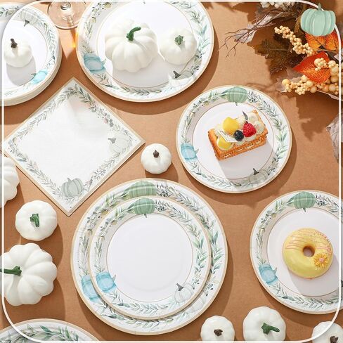 200 Pcs Fall Paper Plates and Napkins White Pumpkin Plates Thanksgiving Disposable Plates Napkins Pumpkin Tableware Set for Fall Thanksgiving Party Supplies, 50 Guests in Saudi Arabia