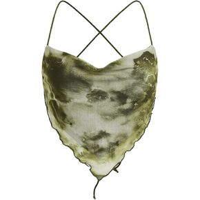 Verdusa Women's Backless Cami Top Tie Dye Lettuce Trim Bandana Hem Crop Top