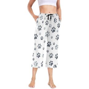 Paw Print Cat Traces Womens Capri Pajama Bottoms Soft Causal Pants Pjs Lightweight Sleepwear XXL