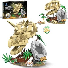 QLT 2 in 1 Dinosaur Skull Fossils Building Set: T. rex, Triceratops, STEM Educational Dino Toy Skeleton Model for Kids, Compatible with Lego Dinosaur World Park, Great Gift for Boys Girls (714 PCS)