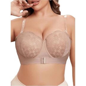 MakeMeChic Women's Strapless Bra Front Closure Lace Underwire Bandeau Bra