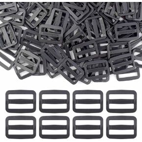 100 Pack Plastic Tri-Glide Slide Buckles Adjustable Webbing Slides for Backpack Bag Dog Collars Strap Belt Adjuster Tri Glide Adjust Buckle Straps Slider Triglides Webbing Strap Fastener (Black)