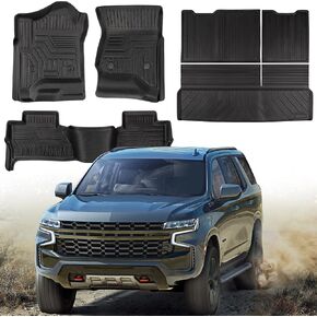 CreekT® for Chevy Tahoe Floor Mats 2015 2016 2017 2018 2019 2020,for GMC Yukon Cargo Liners 2015-2020,Floor Mats for Chevrolet Tahoe All Weather Trunk Mats Rear Backrest Mats Accessories (6PCS)