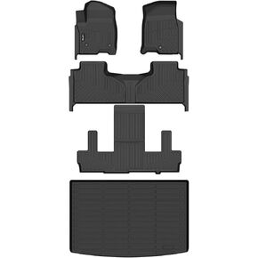 Floor Mats & Cargo Liner Custom for 2021-2025 Chevrolet Suburban/GMC Yukon XL 7 Seats (2nd Row Bucket Seats) All Weather TPE Heavy Duty Floor Liners 1st& 2nd& 3rd Row Full Set Accessories-Black