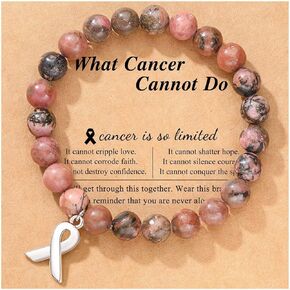 Long tiantian Breast Cancer Bracelets Breast Cancer Gifts for Woman Breast Cancer Awareness Accessories Pink Braided Rope Bracelet Natural Stone Bead Ribbon Charm Bracelets