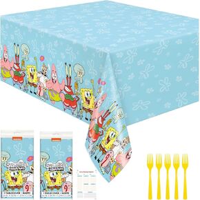 Unique Spongebob Birthday Decorations - 2 Spongebob Table Covers, Forks, Checklist - Party Supplies for Birthday and Parties