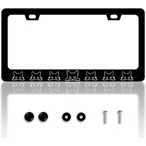 Black Cat License Plate Frame Pet Animal License Plate Holder Personalise Stainless Steel Funny Design Compatible with Standard License Plate Frames for USA and Canada 6 X 12 Inch 2 Holes with Screws