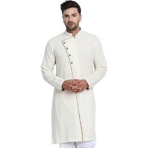 SKAVIJ Men's Indian Cotton Summer Kurta Casual Long Shirt