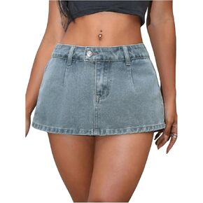 MakeMeChic Women's Denim Skirt Y2K Low Waist Straight A Line Mini Jeans Skirt