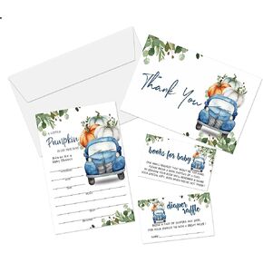 Yuansail Baby Shower Invitation Set, Fill In Invites Cards, Books for Baby, Diaper Raffle, Thank You, Pumpkin, Each Design 25 Cards & Envelopes (Total 100 Cards) – (bb004-taozhuang)