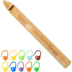uxcell Wood Huge Crochet Hook 15mm US Size P/Q Big Wooden Bamboo Crochet Needles with 10 Pcs Knitting Stitch Markers for Crocheting Giant Chunky Yarn