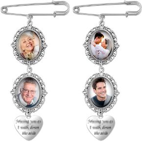 WILLBOND 2 Pcs Bouquet Charms for Wedding Memory, Wedding Bouquet Photo Charms with 4 Pcs Oval Glass Cabochons for Bridal Shower, You Are Always in My Heart in Memory of Parents Grandparents