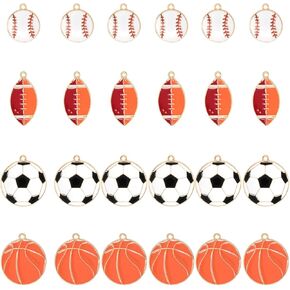 Honbay 24PCS Enamel Alloy Ball Game Sports Theme Charms Pendant Baseball Basketball Soccer Football Rugby Pendant Bead Charms for Keychains Earrings Bracelets Necklaces Jewelry Making and DIY Crafts
