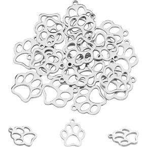 UNICRAFTALE 20pcs Dog Paw Prints Charm 14mm Flat Round Stainless Steel Charm Pendants Cute Puppy Pet Print Charms Animal Footprint Pendant for Necklace Jewelry Making