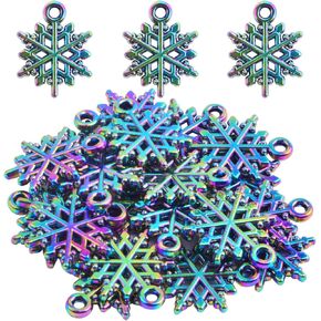 20 Pieces Christmas Snowflake Charms Alloy Xmas Snowflake Winter Pendants Hanging Ornaments Craft Supplies for Jewelry Making Party Wedding Home Decoration, Rainbow Color