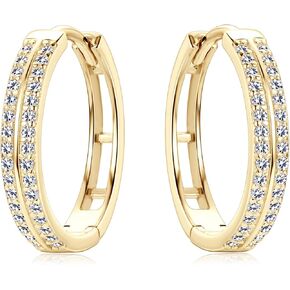 Double Row Moissanite Hoop Earrings, D Color Lab Created Diamond Sterling Silver Platinum Plated Huggie Prong Setting Hoop Earrings Gifts for Women or Men in Saudi Arabia