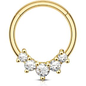 COCHARM Hinged Sparkling Septum Ring for Women 16g Heart Clear CZ Helix Daith Earrings Seetl/Gold/Rose Gold