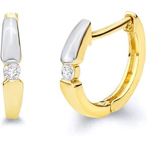 14k REAL Two Tone Gold 2mm Thickness CZ Hoop Huggie Earrings (13 x 13 mm)