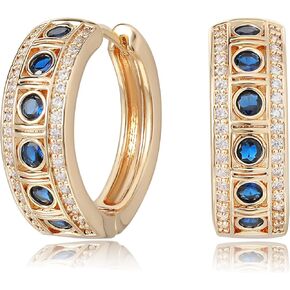 VACRONA Gold Hoop Earrings for Women | 14K Gold Plated 925 Sterling Silver Posts Blue CZ Red Cubic Zirconia Lightweight Trendy Huggie Hoops Earrings Gifts