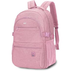 WANDF Travel Laptop Backpack for Women Men, 15.6 Inch Computer Backpack with USB Charging Port, Water Resistant Bookbag, Airline Approved Business Daypack Carry On Bag for Work (Pink)