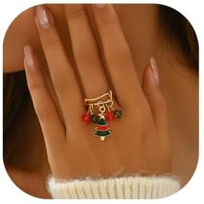 CJIAYUJEW Christmas Ring Cartoon Reindeer Adjustable Christmas Tree Ring for Women Candy Cane Pendant Adjustable Christmas Ring Party Holiday Jewelry