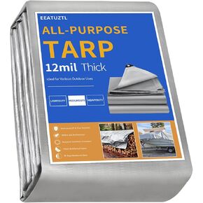 Tarps Heavy Duty Waterproof 10x12,Sliver 12 Mil Large Tarps with Grommets and Reinforced Edges,UV Tear Fade Resistant,Heavy Duty Tarps for Outdoors Patio Pool,Boat,Roof,Camping,10 * 12FT