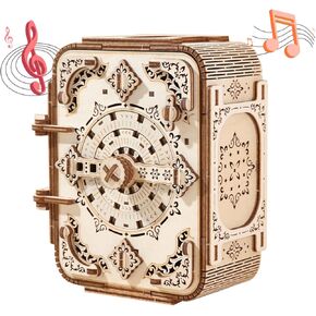 Uguter 3D Wooden Puzzle Password Treasure Box, DIY Music Box, Brain Teaser Clue Box, Laser-Cut Mechanical Model, Stunning Gifts for Adults and Teens (Secret Box)