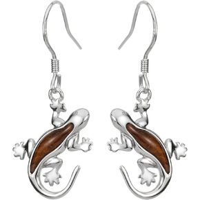Sterling Silver Koa Wood Lizard Gecko Hook Earrings