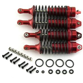4pcs Full Alloy Front Rear Shocks Absorber Damper 90mm 100mm Hole to Hole for RC LOSI 1/10 Lasernut U4 Tenacity DB Pro TT Pro 4WD SCT Upgrade Parts (Red)