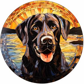 5D Diamond Art Painting Kits Black Labrador Stained Glass Circle Shape Full Drill Round Beads Diamond Art Gems Painting by Number Kits Wall Decoration Dog Memorial Gift 25x25cm(2)
