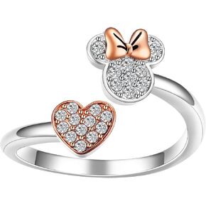 Amazon Essentials Disney Two-Tone 14Kt Gold Flash-Plated Crystal Minnie Mouse Heart Adjustable Wrap Ring