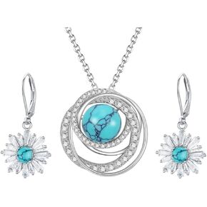 Turquoise Jewelry Set Jewelry for Women,925 Sterling Silver Earrings and Necklaces for Women, Pendant Gifts for Her Wife Moms Grandma Mother's Day Memorial Day Christmas in Saudi Arabia