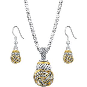 UNY JEWEL Jewelry Make a Statement with Our Two Tone Twisted Cable Wire Ball Weave Pendant Fish Hook Earrings
