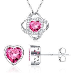 Iefil Birthstone Necklace and Heart Birthstone Earrings Set in Kuwait