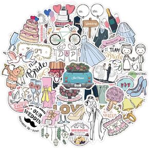 Wedding Stickers for Scrapbooking, 50 PCS Cute Wedding Scrapbook Stickers, Wedding Stickers for Scrapbook Wedding Planners, Self-Adhesive Waterproof Lover Couple Stickers for Laptops, Phones, Bottles