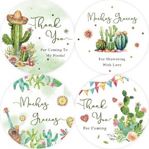 80pcs Cactus Thank You Stickers, Mexican Fiesta Theme Thank You Bridal Shower Stickers, Cactus Fiesta Birthday Stickers, Succulent Plants Thank You Stickers for Gender Reveal Party Favors