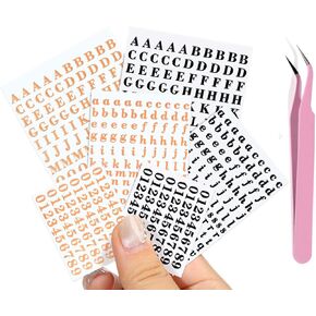 EORTA Letter Stickers 0.11inch with Tweezer Small Alphabet Stickers 6 Sheets Self Adhesive Mini Number Stickers for Epoxy Resin Casting DIY Craft Scrapbook Nail Keyboard, Rose Gold/Black, 3mm