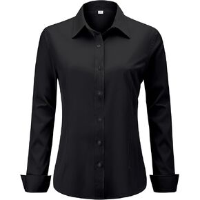 Soft Wrinkle-Free Women's Button Down Dress Shirts Solid Long Sleeve Work Blouses Fit Stretch Casual Tops XXS-4XL